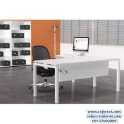 All White L Shaped Executive Table with Modesty Panel and Metal Leg