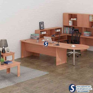 Round Metal Leg Office Table Desk with Bookshelf