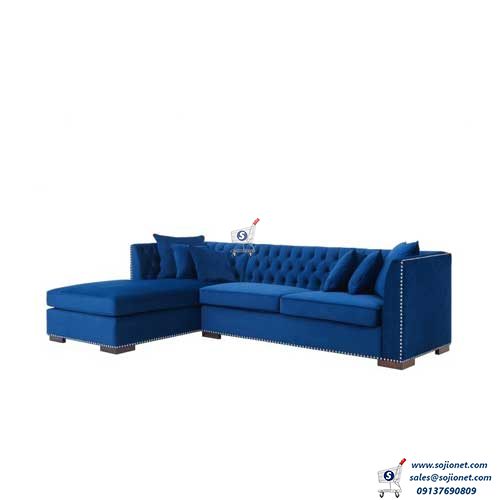 Blue L Shaped Fabric Sofa