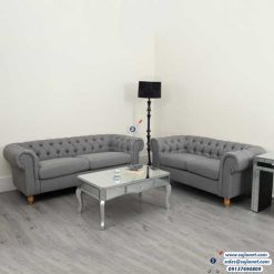 Grey Seven Seater Chesterfield Sofa