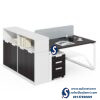 Rectangular Metal Leg Face to Face Workstation Table Desk with Large Cabinet