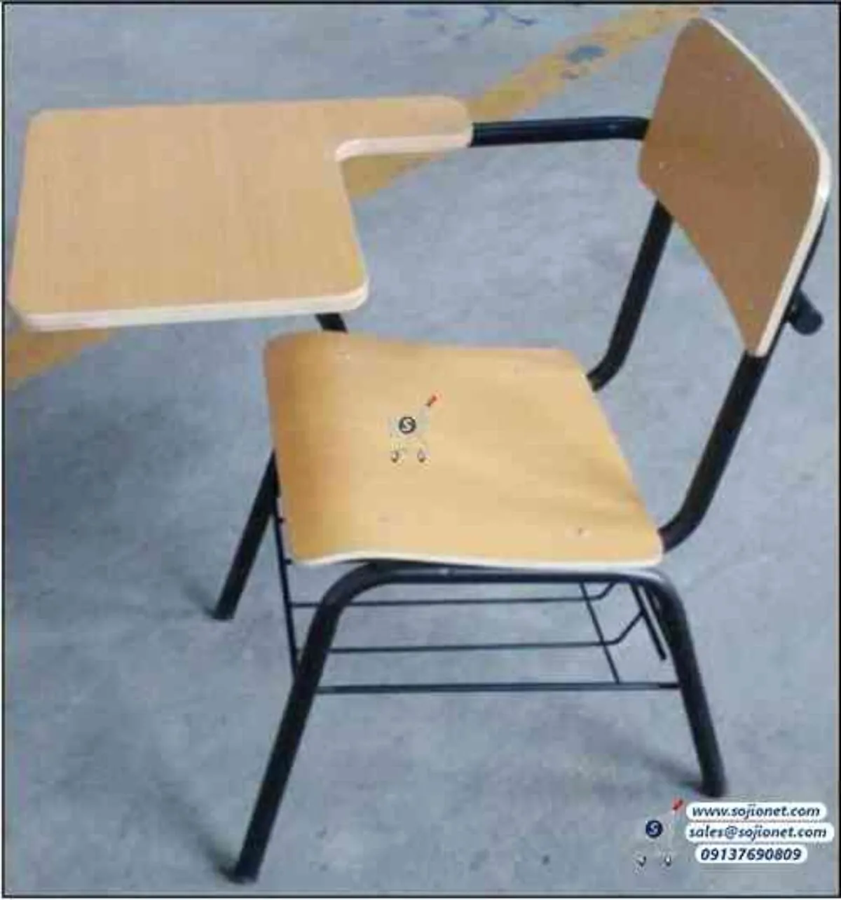 Steel Wood School Furniture Arm Chair with Writing Pad Sojionet