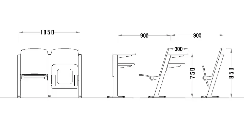 Dimensions and layout of the College Classroom Desk